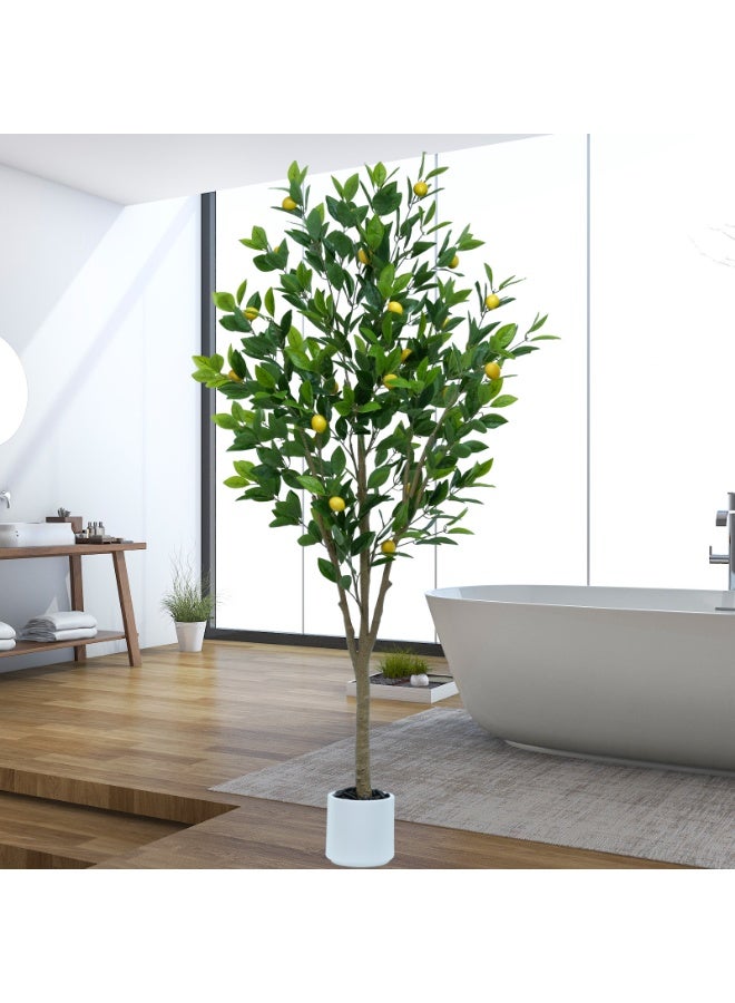 MirageBotanics Artificial Lemon Tree Indoor Outdoor Faux Lemon Plant With Realistic Fruits Includes Planter Pot 185cm - White